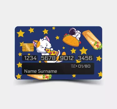 Sticker carte bancaire chat espiègle en pleine dégustation - TenStickers