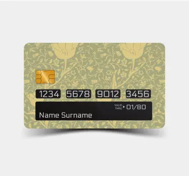 Sticker carte bancaire motif floral subtil or et vert - TenStickers