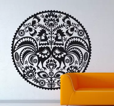 Sticker cercle coqs et fleurs - TenStickers