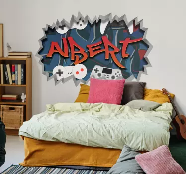 Sticker chambre ado graffiti gamer personnalisable - TenStickers