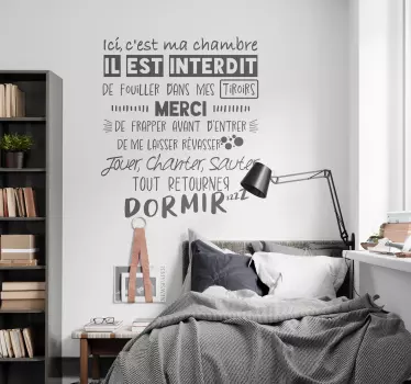 Sticker chambre ado texte règlement: ne pas déranger - TenStickers