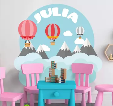 Sticker chambre enfant montagnes et ballon avec nom - TenStickers