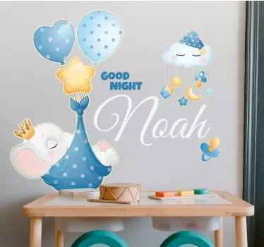 Sticker bébé éléphant endormi avec ballons - TenStickers