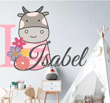 Sticker bébé vache avec prénom - TenStickers