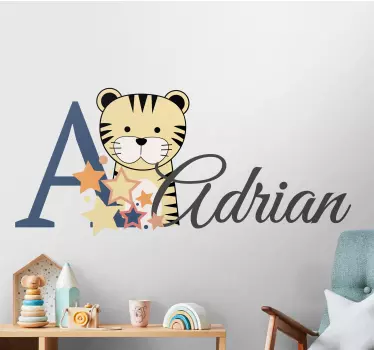Sticker bébé tigre avec prénom - TenStickers