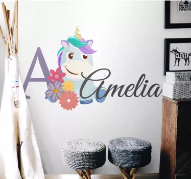 Sticker bébé licorne avec nom - TenStickers
