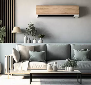 Sticker mural salon climatiseur beige imitation bois - TenStickers