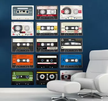 Sticker musique vintage collection cassettes - TenStickers