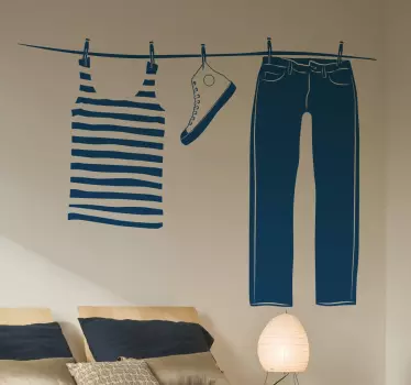 Sticker salle à manger corde à linge vêtements - TenStickers
