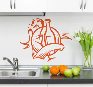 Sticker cuisine bouteille de vin - TenStickers