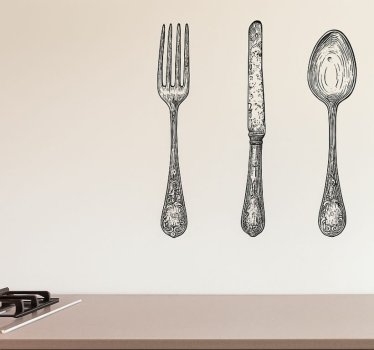 Sticker cuisine couverts gris - TenStickers