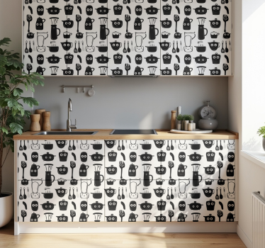 Sticker cuisine ustensiles noirs dessinés - TenStickers