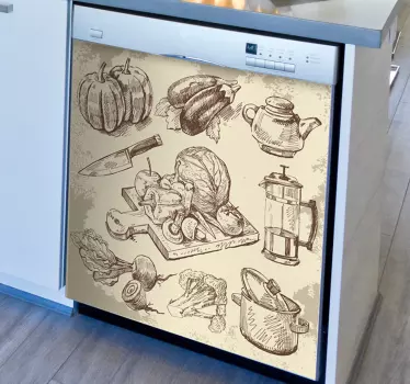 Sticker cuisine illustration sepia - TenStickers