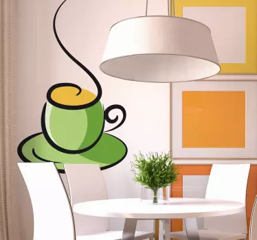 Sticker salle à manger illustration tasse café verte - TenStickers