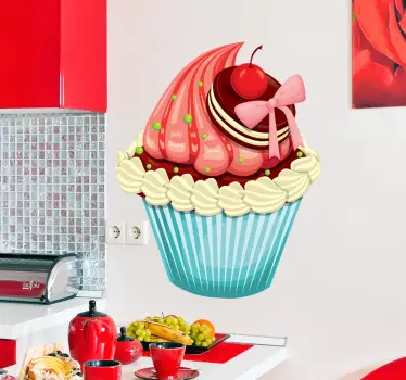 Sticker cuisine cupcake cerise - TenStickers