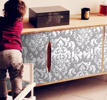 sticker de meubles vintage motif floral gris - TenStickers