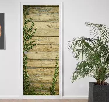 Sticker porte effet bois avec plantes - TenStickers
