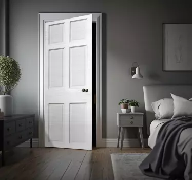 Sticker porte bois blanc avec moulures - TenStickers