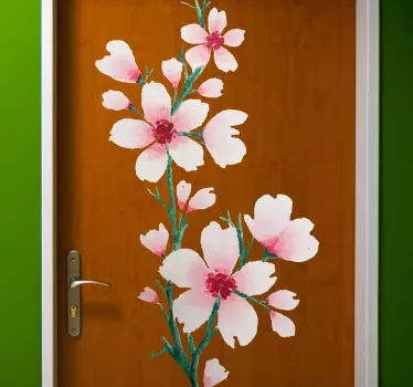 Sticker porte motif fleurs blanches - TenStickers