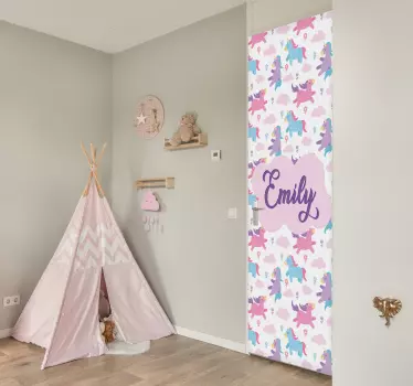 Sticker de porte motif licornes personnalisé - TenStickers