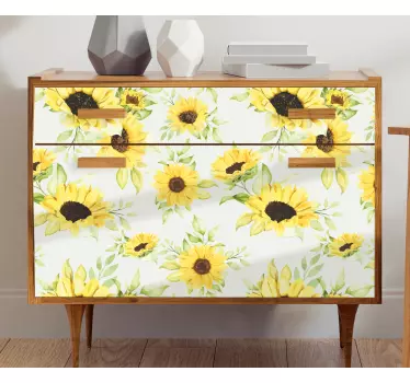 Adhésif meuble fleurs tournesol aquarelle - TenStickers