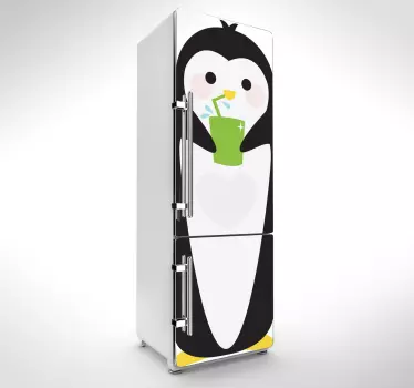 Sticker frigo oiseau pingouin sirotant une boisson - TenStickers