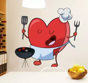 Sticker amour coeur dessin cuisinier - TenStickers