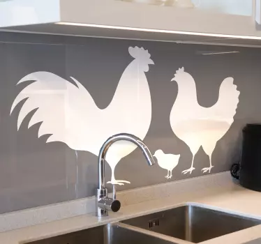 Sticker oiseaux coq, poule et poussin - TenStickers