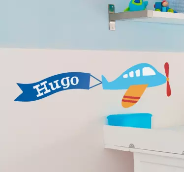 Sticker chambre bébé avion avec prénom - TenStickers