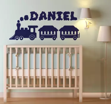 Sticker chambre bébé train avec prénom - TenStickers