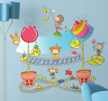 Sticker enfant ville pot de fleurs - TenStickers