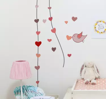 Sticker chambre bébé amour volatile cœurs - TenStickers