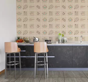 Sticker carrelage ensemble de couverts cuisine - TenStickers