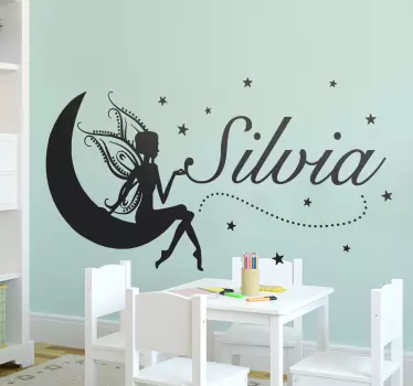 Sticker chambre enfant lune et fée personnalisable - TenStickers