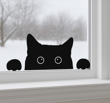Sticker fenêtre chat noir curieux - TenStickers
