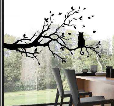 Sticker vitre chat sur arbre - TenStickers