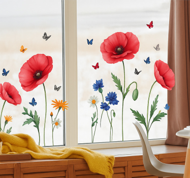 Sticker fenêtre coquelicot sauvage rouge - TenStickers