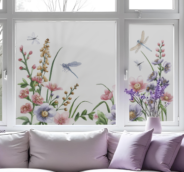 Sticker fenêtre fleurs et libellules - TenStickers