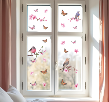 Sticker fenêtre oiseaux et papillons colorés - TenStickers
