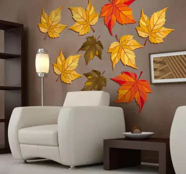 Sticker mural nature pack de 9 feuilles d'automne - TenStickers