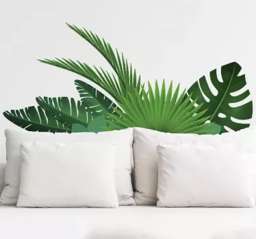 Sticker mural salon jungle feuilles tropicales - TenStickers