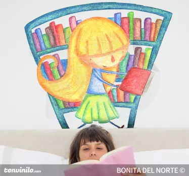 Sticker fillette à la bibliothèque - TenStickers