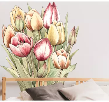 Sticker fleur bouquet de tulipes colorées - TenStickers