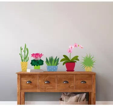 Sticker fleur fleurs en pot colorées - TenStickers