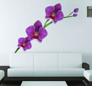 Sticker mural pour salon fleurs orchidée violettes - TenStickers