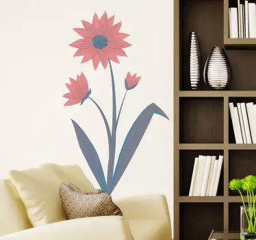 Sticker fleur rose feuilles - TenStickers