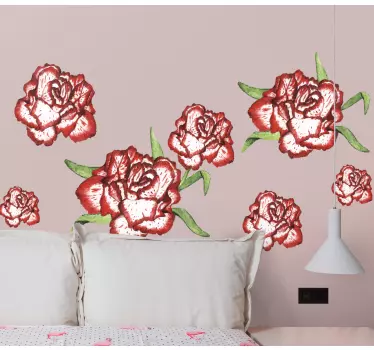 Sticker fleur roses dessinées en rouge - TenStickers