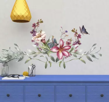 Sticker mural salon motif fleurs et papillons - TenStickers