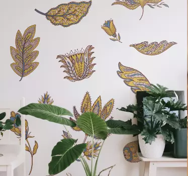 Sticker fleurs et plantes arrangement de feuilles colorées - TenStickers