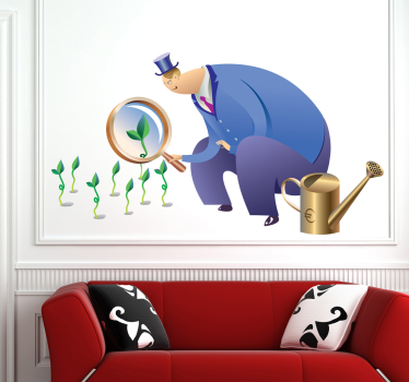 Sticker plante jardinier observant les pousses - TenStickers